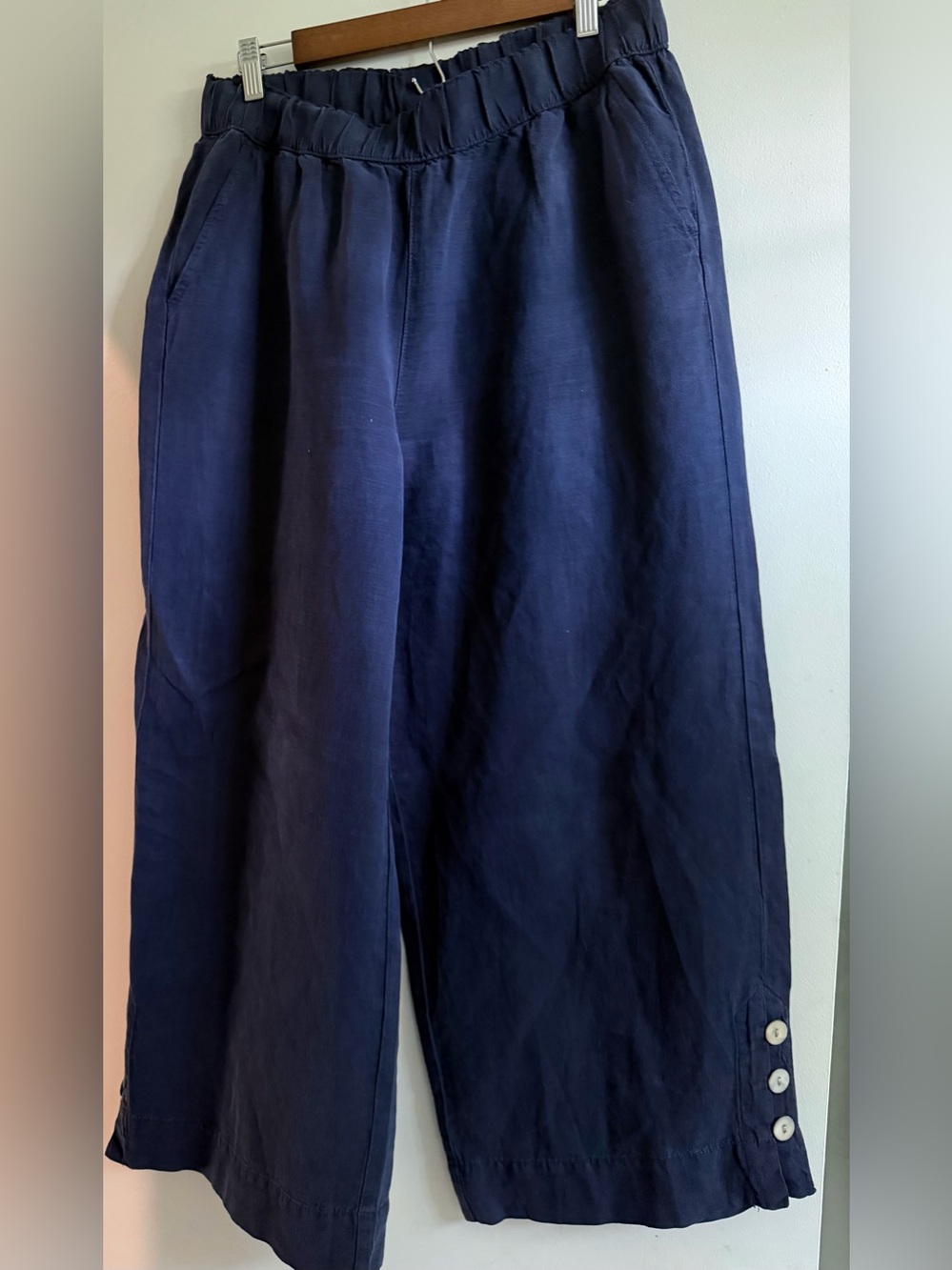 Women’s Flat Front Navy Casual Pants with Button Hem